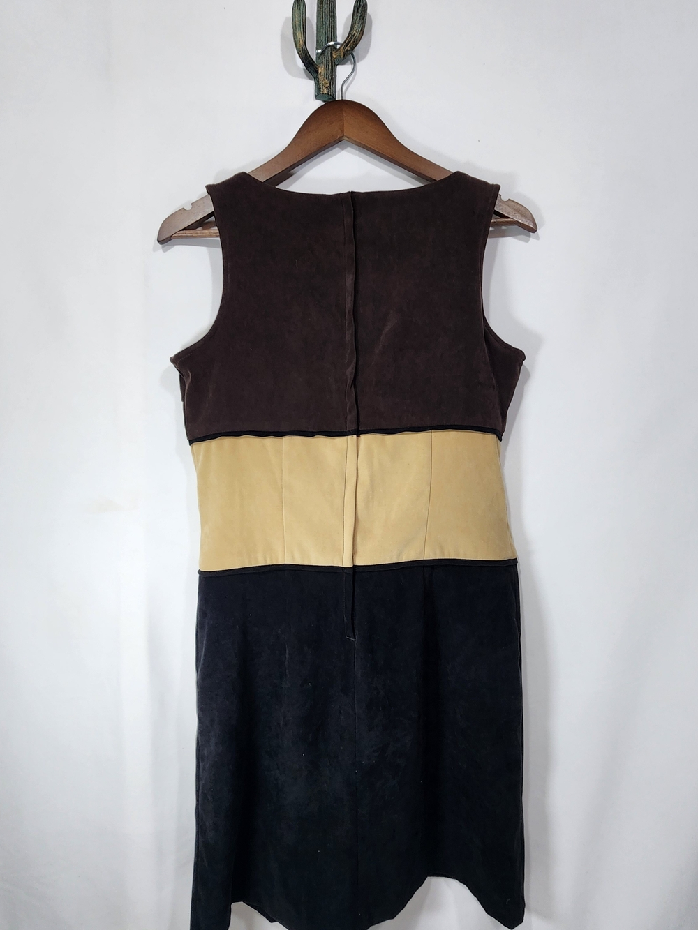 Vintage My Michelle Colorblock Shift Dress 80s Made In USA Brown Beige 9/10 Sm - Picture 2 of 7